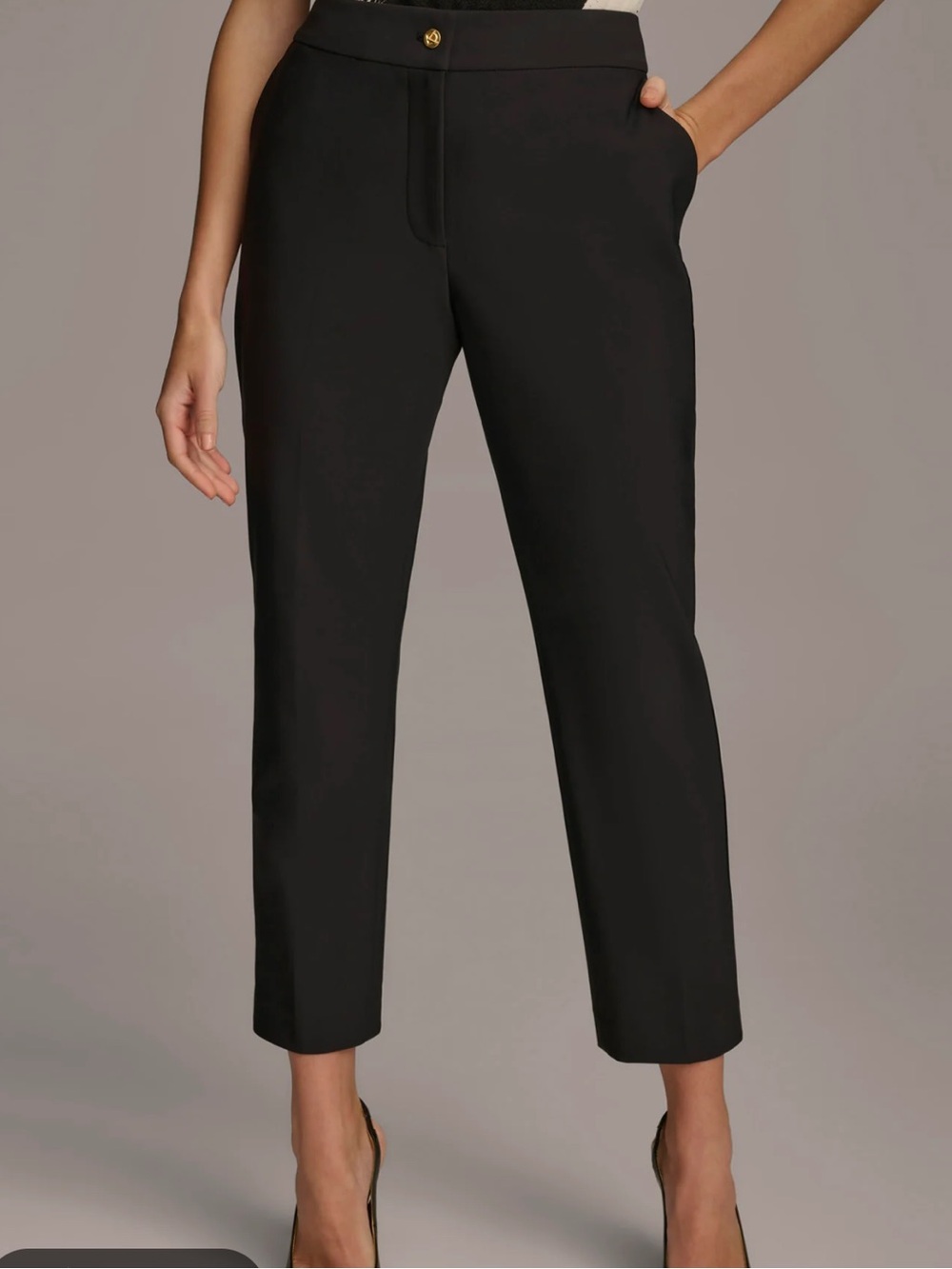 Nwt Donna Karan Black Cropped Slim-Leg Pants